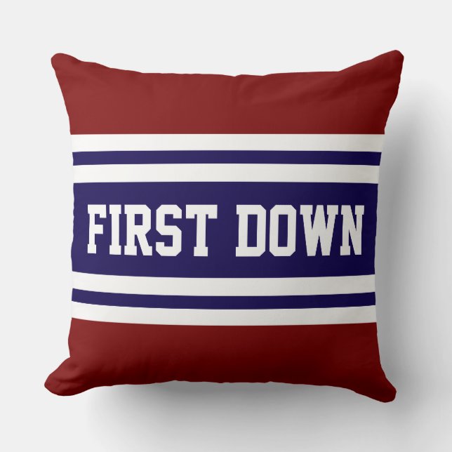 FIRST DOWN Navy Deep Red White Racing Stripes Kudde (Framsida)