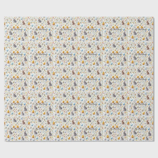 First Easter Wrapping Paper – Cute Bunnies, Chicks Presentpapper (Platt)