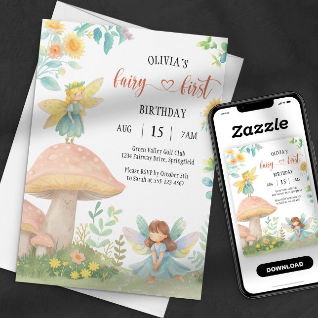 First Fairy Magic Watercolor Mushroom Birthday- Inbjudningar (Skapare uppladdad)
