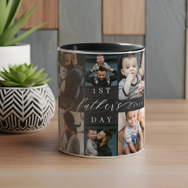 First Fars dag Black Woodgrain Photo Collage Mugg