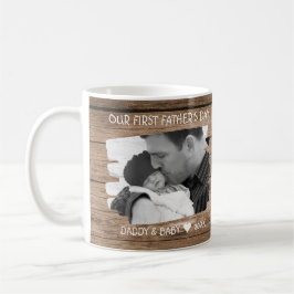 First Fars dag New Pappa Baby Photo Rustic Wood Kaffemugg