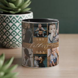 First Fars dag Rustic Woodgrain Photo Collage Mugg