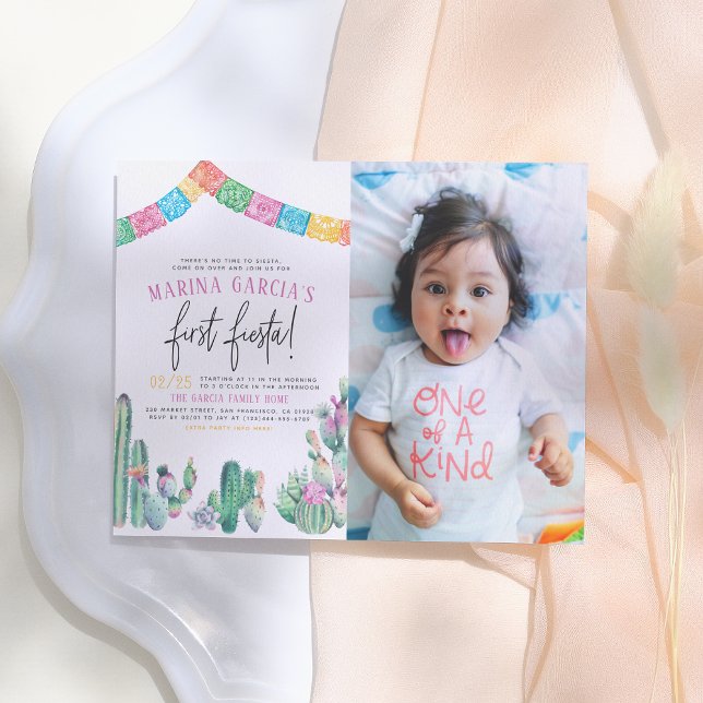 First Fiesta Cactus Cute Girl Födelsedagsfest Phot Vykort (Skapare uppladdad)
