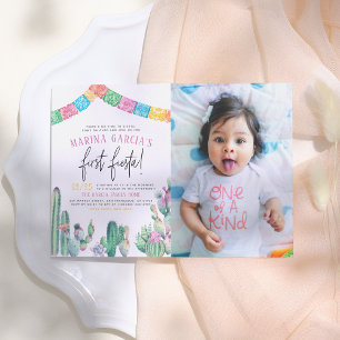 First Fiesta Cactus Succulent Girl Birthday Photo Inbjudningar