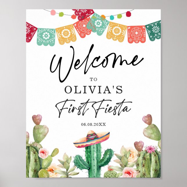 First Fiesta Welcome Sign 1 Birthday Mexican Poster (Framsidan)