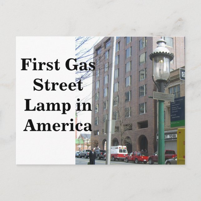 First Gas Street Lamp i Amerika Vykort (Framsida)