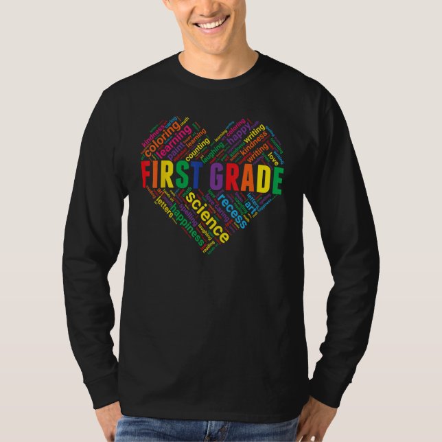 First Grade 1st Grade Teacher Student Heart Back t T Shirt (Framsida)