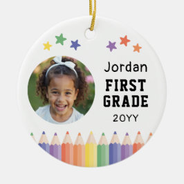 First Grade Colorful Photo Kids Keepsake Julgransprydnad Keramik