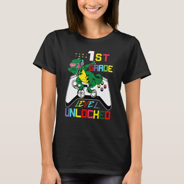 First Grade Dinosaur Dabbing Video Game Back To Sc T Shirt (Framsida)