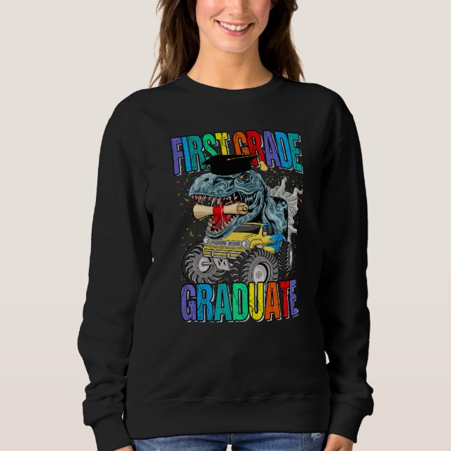 First Grade Graduate Monster Truck Dinosaur Gradua T Shirt (Framsida)