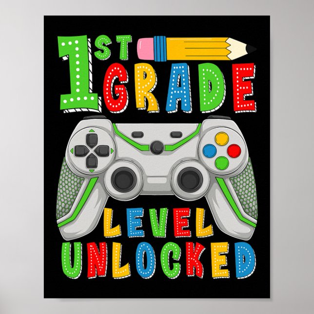 First Grade Level Unlocked Ck To School Gamer Boys Poster (Framsidan)
