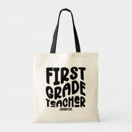 First Grade Teacher Black Typography Design Tygkasse