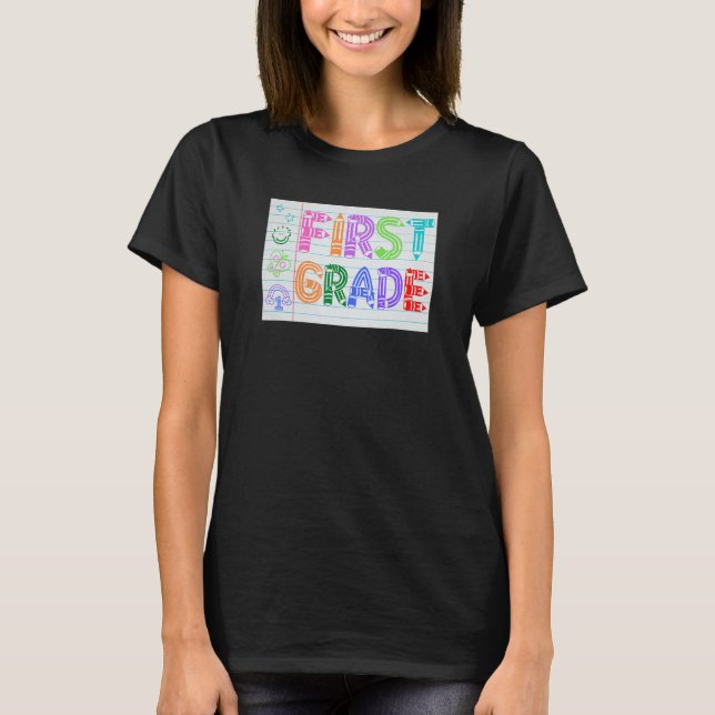 First Grade Team Cute Doodle School Kids Teacher 1 T Shirt (Framsida)