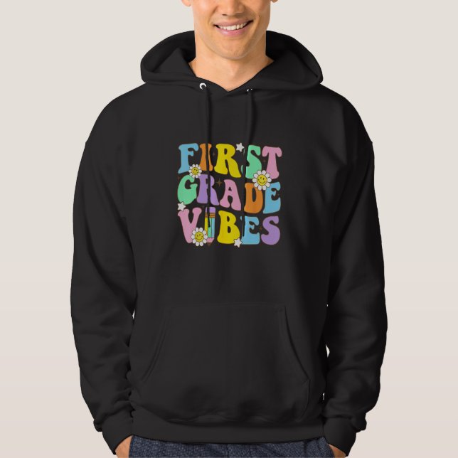 First Grade Vibes First Day Of 1st Grade Kids Back Hoodie (Framsida)