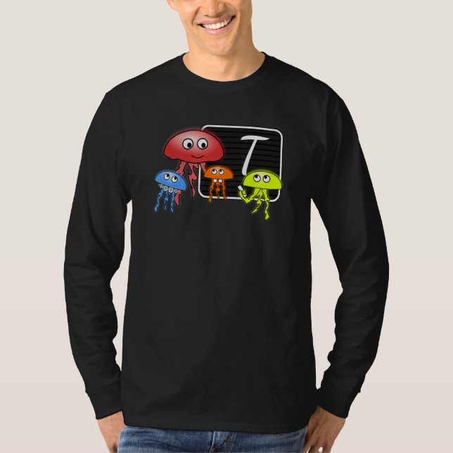 First Grader Jellyfish Letter As Monogram T Shirt (Framsida)