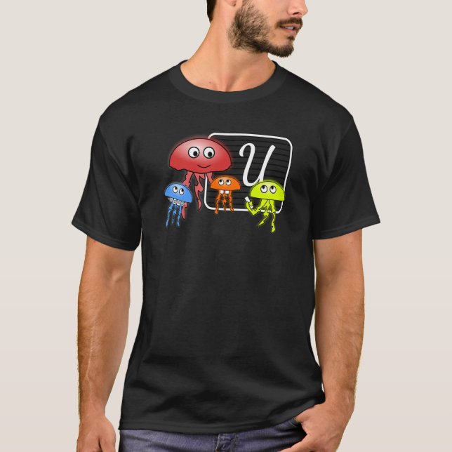 First Grader Jellyfish Letter U As Monogram T Shirt (Framsida)