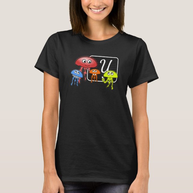 First Grader Jellyfish Letter U As Monogram T Shirt (Framsida)
