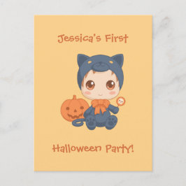 First Halloween Baby Black Cat Party-inbjudan Vykort