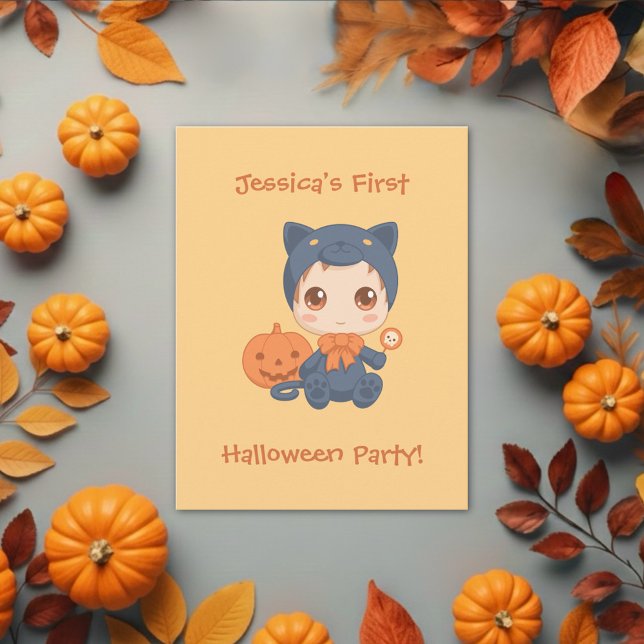 First Halloween Baby Black Cat Party-inbjudan Vykort (Skapare uppladdad)