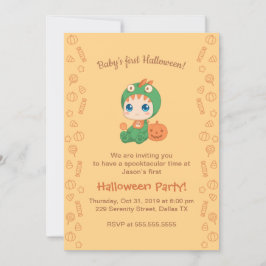 First Halloween Baby Cute Dragon Dinosaur Party Inbjudningar