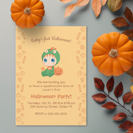 First Halloween Baby Cute Dragon Dinosaur Party Inbjudningar