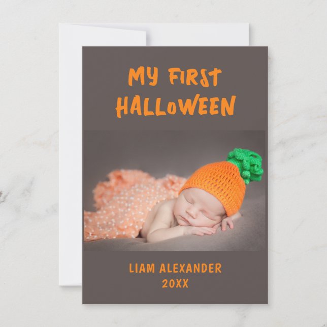 First Halloween Baby Photo Grått Anteckningskort (Framsida)