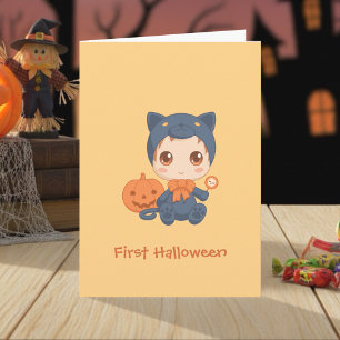 First Halloween Cute Baby Black Cat Costume Kort