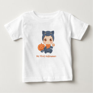 First Halloween Cute Baby Black Cat Costume T Shirt