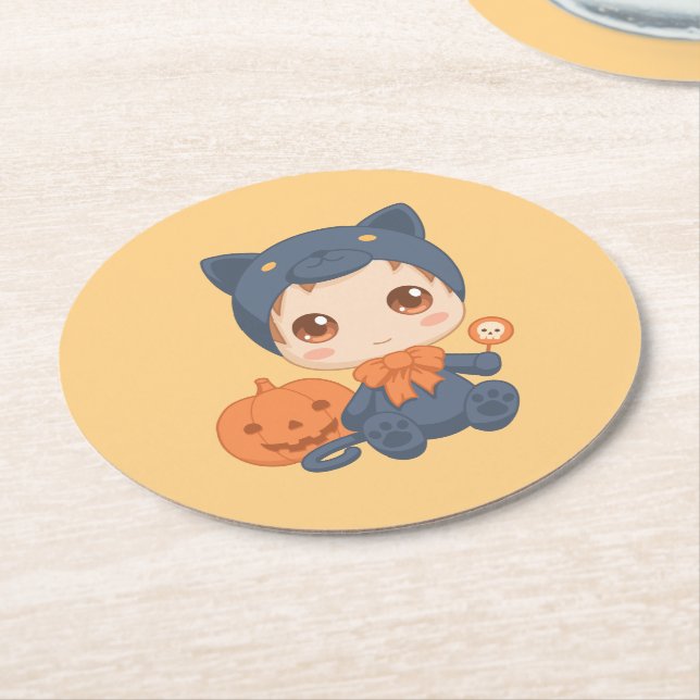 First Halloween Cute Baby Black Cat Costume Underlägg Papper Rund (Vinklad)