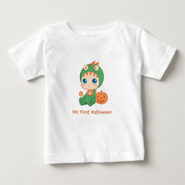 First Halloween Cute Baby Dragon Dinosaur Costume T Shirt (Framsida)