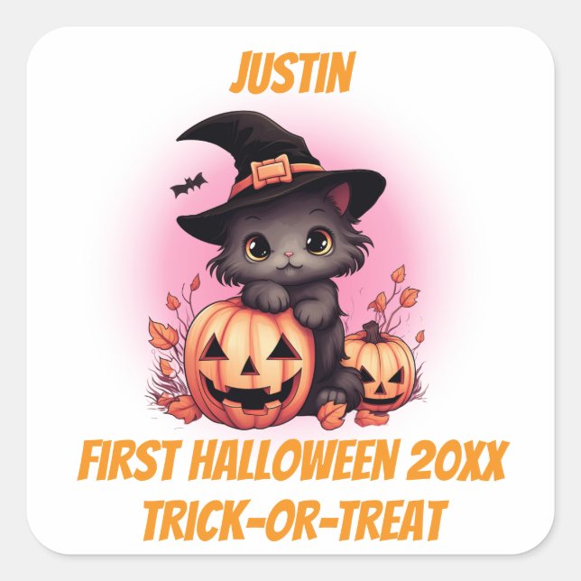 First Halloween Cute Kitten Fyrkantigt Klistermärke (Framsida)