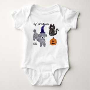 First Halloween Grått Pudel #1 Baby Bodykostym T Shirt