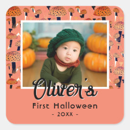 First Halloween Orange Mushroom Fall Photo Fyrkantigt Klistermärke