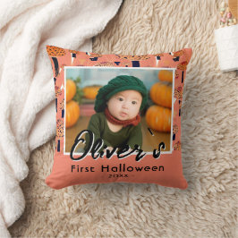 First Halloween Orange Mushroom Fall Photo Kudde
