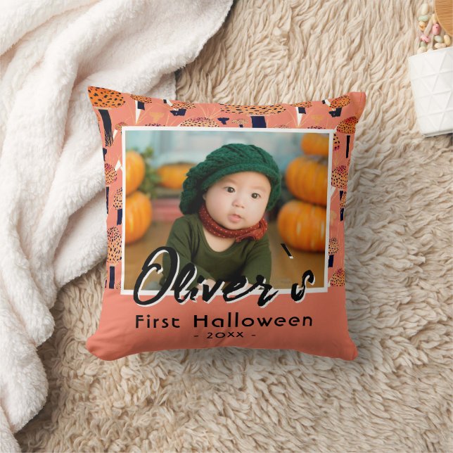 First Halloween Orange Mushroom Fall Photo Kudde (Filt)