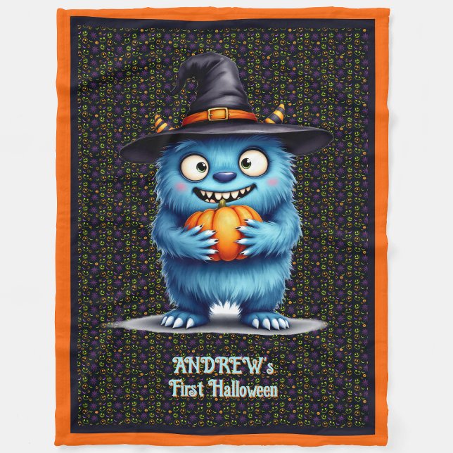 First Halloween personalize Namn Cute Monster Fleecefilt (Skapare uppladdad)