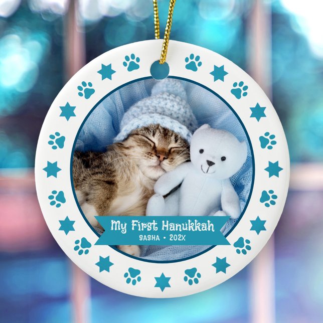First Hanukah Pet Kitten Photo Turcos Tass Cute Julgransprydnad Keramik (Skapare uppladdad)