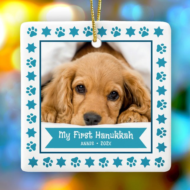 First Hanukah Pet Puppy Photo Turcos Tassar Cute Julgransprydnad Keramik (Skapare uppladdad)