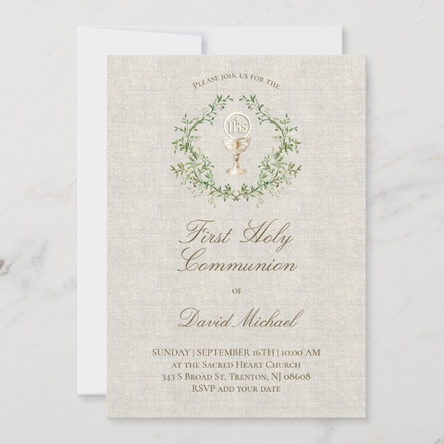 First Holy Communion beige texture Inbjudningar (Framsida)
