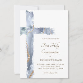 First Holy Communion blue agate Holy Cross Inbjudningar
