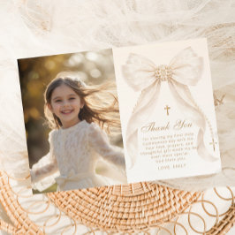First Holy Communion Bow Photo Thank you Card Inbjudningar