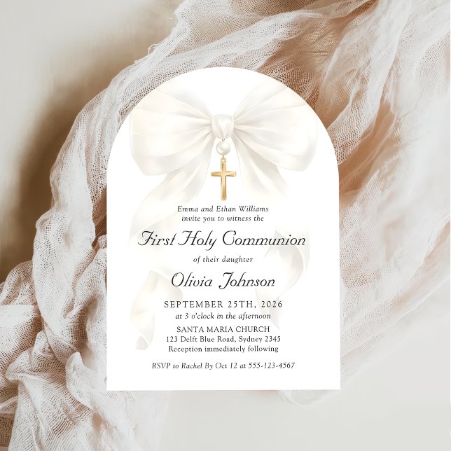 First Holy Communion Coquette Bow Girl Invitation Inbjudningar (Skapare uppladdad)