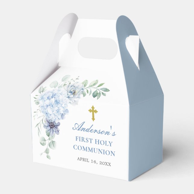 First Holy Communion Dusty Blue Floral Presentaskar (Framsidan Sidan)