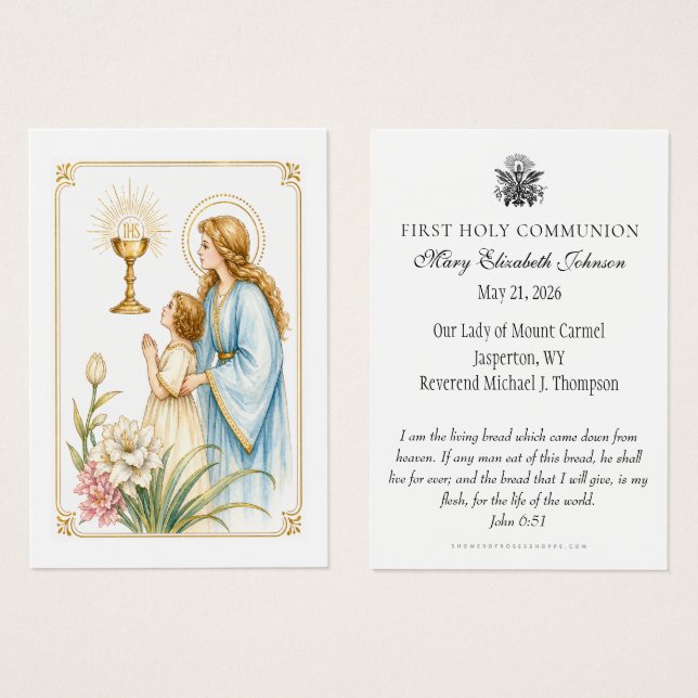 First Holy Communion Eucharistic Devotion Visitkort (Framsida & baksida)