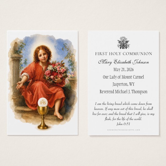 First Holy Communion Eucharistic remembrance Visitkort (Framsida & baksida)