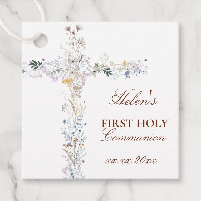 First Holy Communion floral cross Gåvor Etiketter (Framsida)