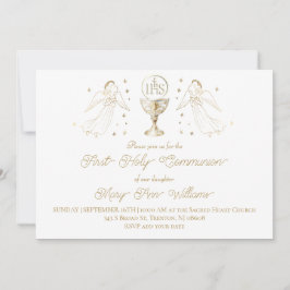 First Holy Communion golden angels Chalice Host Inbjudningar