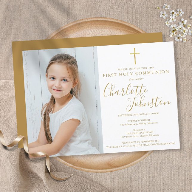 First Holy Communion Golden Script Photo Inbjudningar (Skapare uppladdad)
