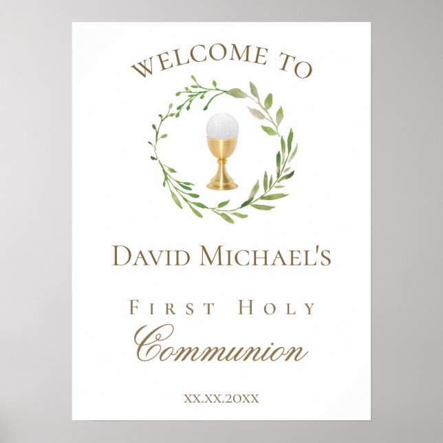First Holy Communion green wreath welcome Poster (Framsidan)