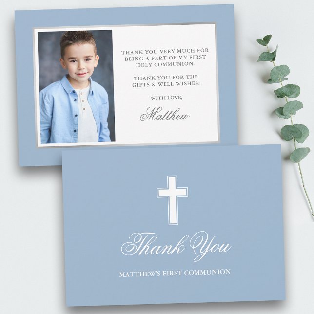 First Holy Communion Light Blue Photo Tack Kort (Customize to change text size, color or text style.)